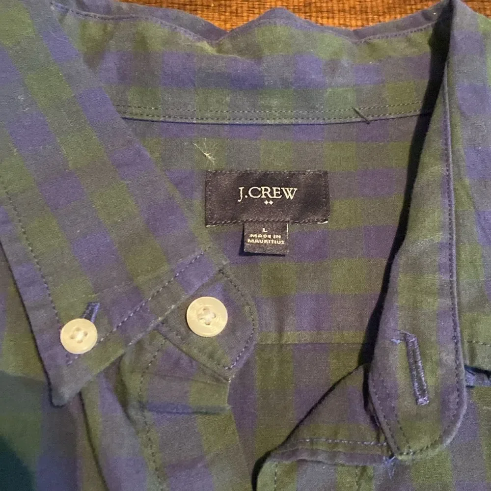 J. Crew Men's Blue and green check button down Shirt size large